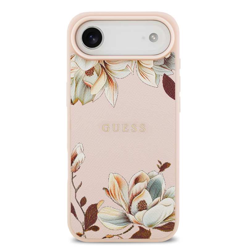 Apple iPhone 17 Air Kılıf Guess Orjinal Lisanslı M-safe Şarj Özellikli Taneli Çiçek Tasarımlı Metal Yazı Logolu Kapak - 5