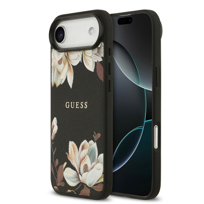 Apple iPhone 17 Air Kılıf Guess Orjinal Lisanslı M-safe Şarj Özellikli Taneli Çiçek Tasarımlı Metal Yazı Logolu Kapak - 3