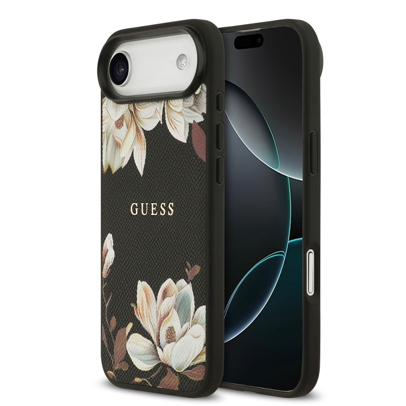 Apple iPhone 17 Air Kılıf Guess Orjinal Lisanslı M-safe Şarj Özellikli Taneli Çiçek Tasarımlı Metal Yazı Logolu Kapak - 3