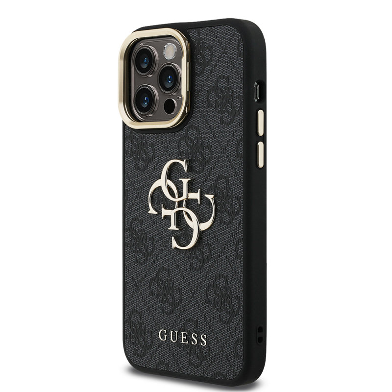 Apple iPhone 14 Pro Max Kılıf Guess Orjinal Lisanslı PU Deri 4G Desenli Metal Büyük 4G ve Yazı Logolu Kamera Standlı Kapak - 6