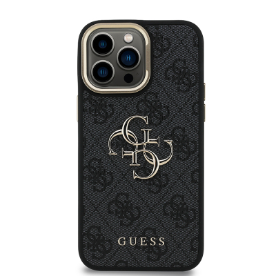 Apple iPhone 14 Pro Max Kılıf Guess Orjinal Lisanslı PU Deri 4G Desenli Metal Büyük 4G ve Yazı Logolu Kamera Standlı Kapak - 7
