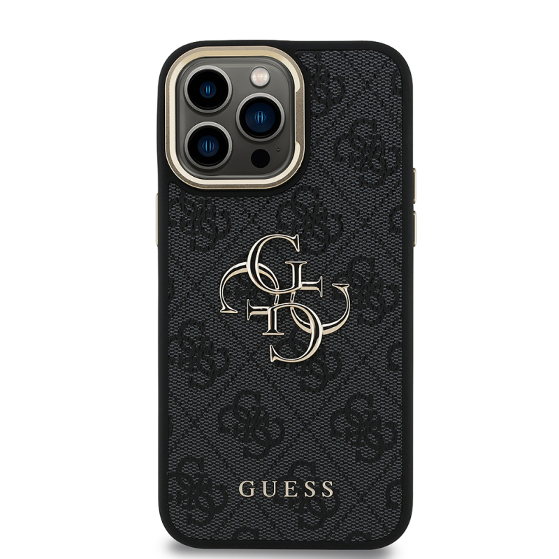 Apple iPhone 14 Pro Max Kılıf Guess Orjinal Lisanslı PU Deri 4G Desenli Metal Büyük 4G ve Yazı Logolu Kamera Standlı Kapak - 7