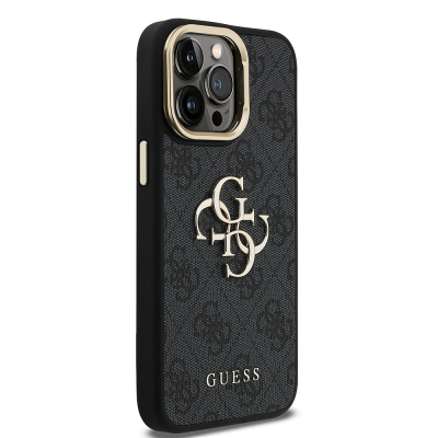 Apple iPhone 14 Pro Max Kılıf Guess Orjinal Lisanslı PU Deri 4G Desenli Metal Büyük 4G ve Yazı Logolu Kamera Standlı Kapak - 8