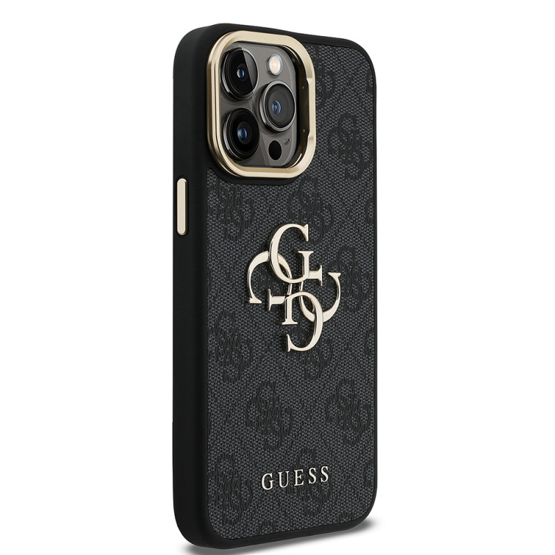Apple iPhone 14 Pro Max Kılıf Guess Orjinal Lisanslı PU Deri 4G Desenli Metal Büyük 4G ve Yazı Logolu Kamera Standlı Kapak - 8