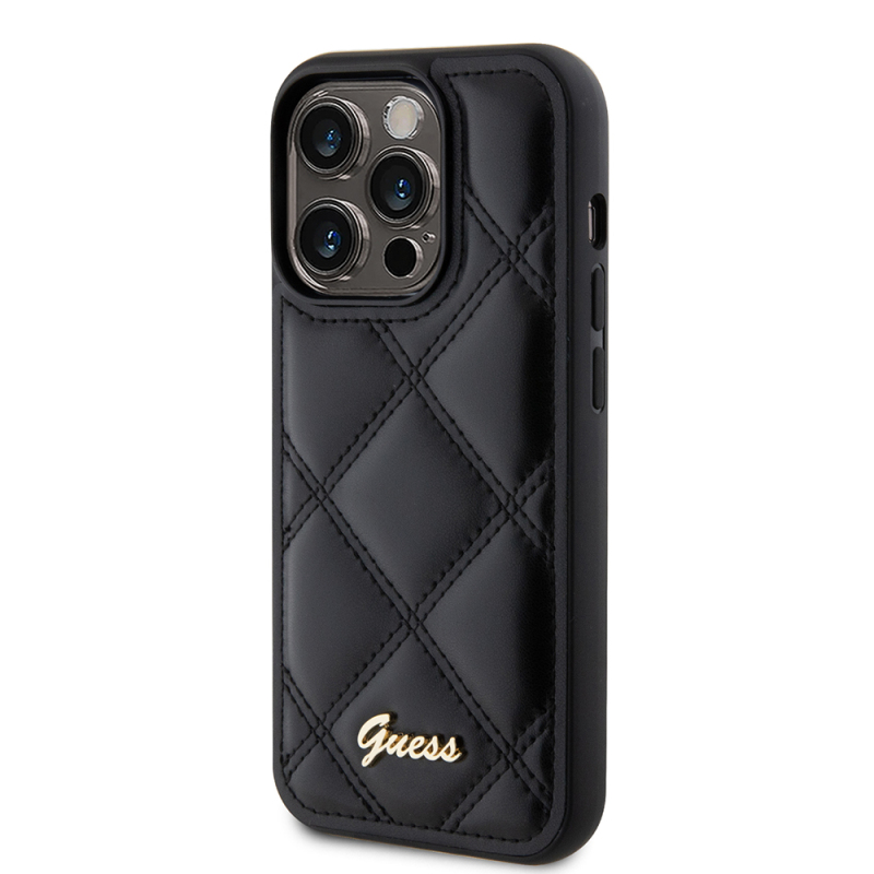 Apple iPhone 14 Pro Max Kılıf Guess Orjinal Lisanslı PU Deri Metal Yazı Logolu Kapitone Kapak - 3