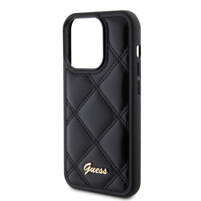 Apple iPhone 14 Pro Max Kılıf Guess Orjinal Lisanslı PU Deri Metal Yazı Logolu Kapitone Kapak - 7