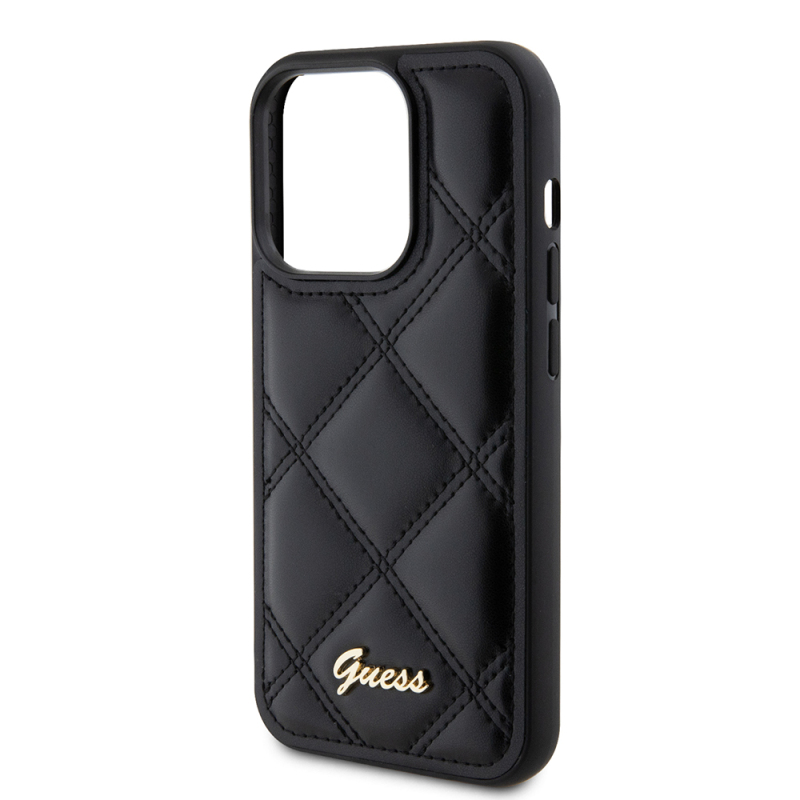 Apple iPhone 14 Pro Max Kılıf Guess Orjinal Lisanslı PU Deri Metal Yazı Logolu Kapitone Kapak - 7