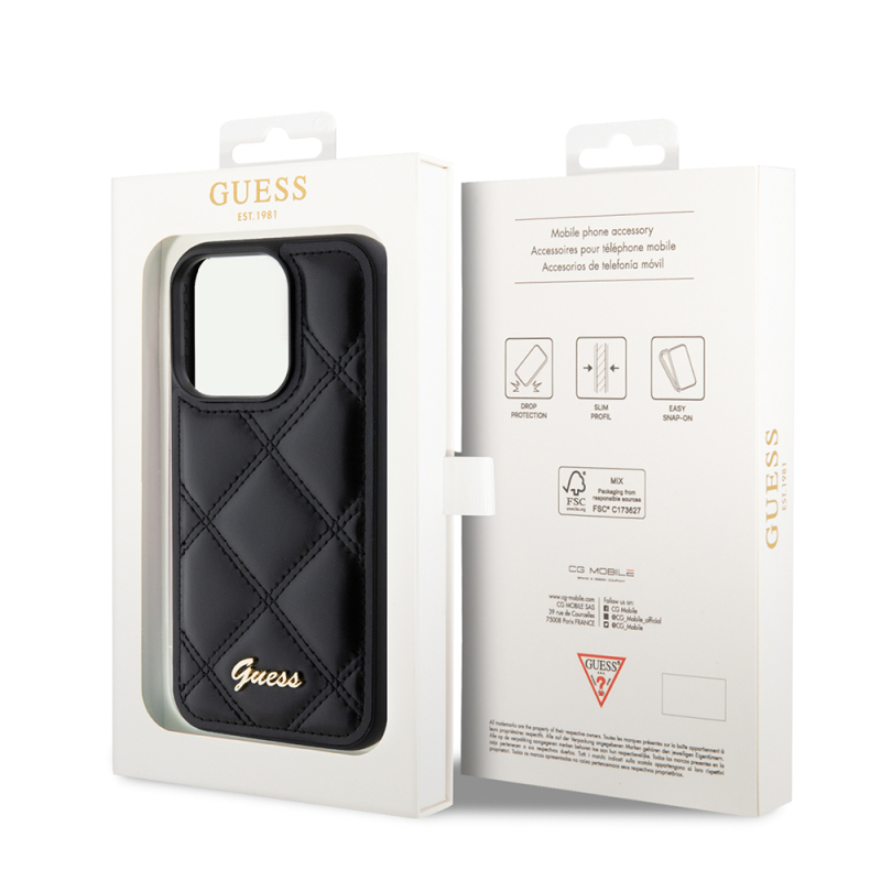 Apple iPhone 14 Pro Max Kılıf Guess Orjinal Lisanslı PU Deri Metal Yazı Logolu Kapitone Kapak - 9