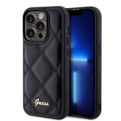 Apple iPhone 14 Pro Max Kılıf Guess Orjinal Lisanslı PU Deri Metal Yazı Logolu Kapitone Kapak - 2