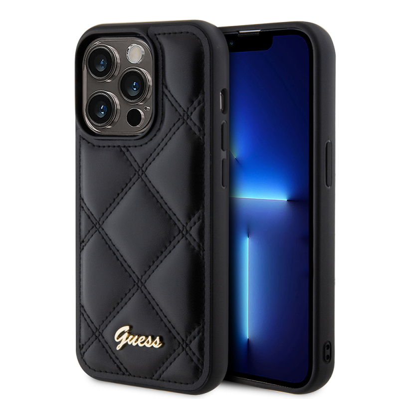 Apple iPhone 14 Pro Max Kılıf Guess Orjinal Lisanslı PU Deri Metal Yazı Logolu Kapitone Kapak - 2
