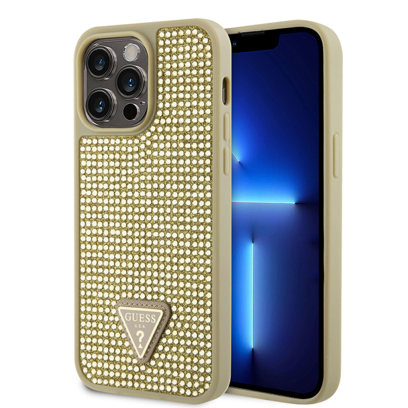 Apple iPhone 14 Pro Max Kılıf Guess Orjinal Lisanslı Taşlı Arka Yüzey Üçgen Logolu Kapak - 2