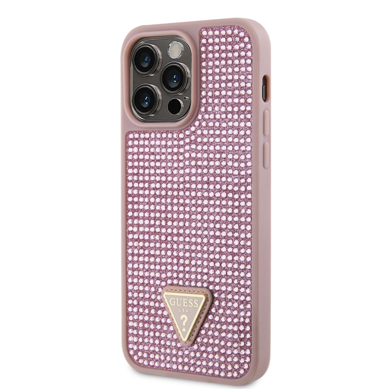 Apple iPhone 14 Pro Max Kılıf Guess Orjinal Lisanslı Taşlı Arka Yüzey Üçgen Logolu Kapak - 20