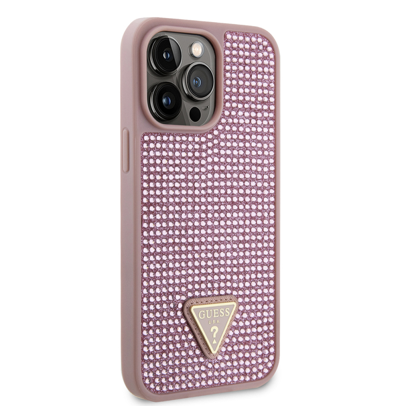 Apple iPhone 14 Pro Max Kılıf Guess Orjinal Lisanslı Taşlı Arka Yüzey Üçgen Logolu Kapak - 22