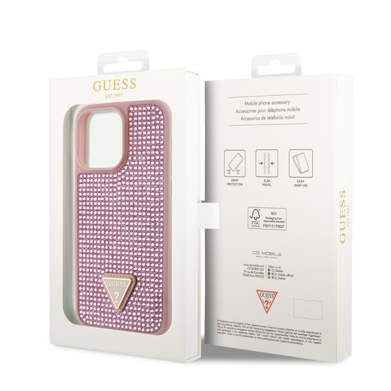 Apple iPhone 14 Pro Max Kılıf Guess Orjinal Lisanslı Taşlı Arka Yüzey Üçgen Logolu Kapak - 26