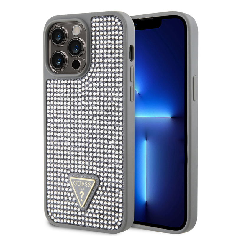 Apple iPhone 14 Pro Max Kılıf Guess Orjinal Lisanslı Taşlı Arka Yüzey Üçgen Logolu Kapak - 5