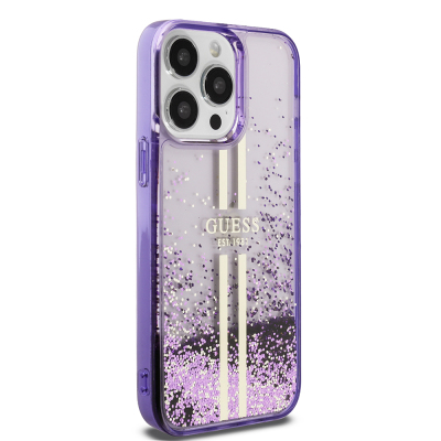 Apple iPhone 14 Pro Max Kılıf Guess Orjinal Lisanslı Transparan Sıvılı Simli Altın Çizgili Kapak - 6