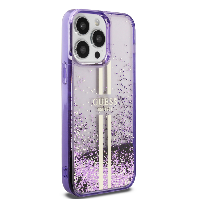 Apple iPhone 14 Pro Max Kılıf Guess Orjinal Lisanslı Transparan Sıvılı Simli Altın Çizgili Kapak - 6