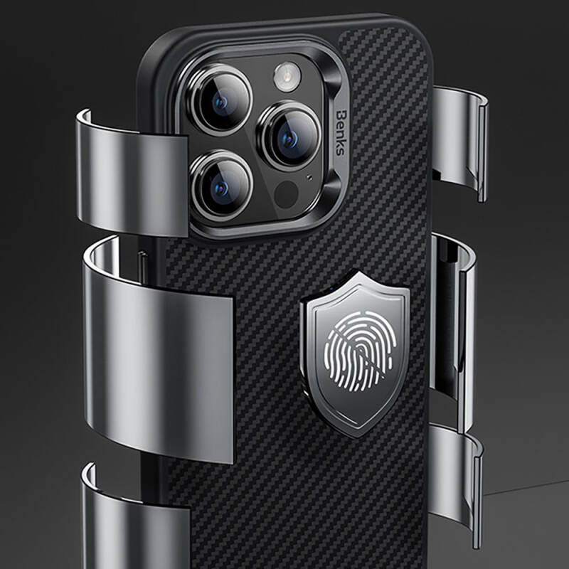 Apple iPhone 14 Pro Max Kılıf Karbon Fiber Magsafe Şarj Özellikli Benks Hybrid ArmorPro 600D Kevlar Kapak - 13