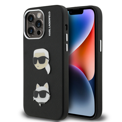 Apple iPhone 14 Pro Max Kılıf Karl Lagerfeld Orjinal Lisanslı K&C Heads Pin Kapak - 1