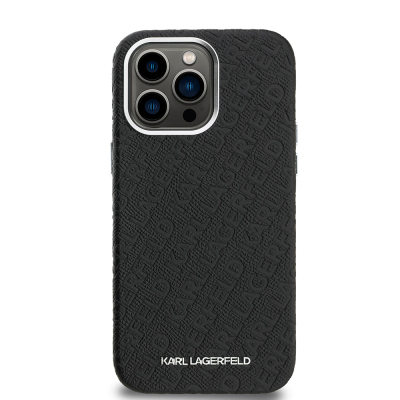 Apple iPhone 14 Pro Max Kılıf Karl Lagerfeld Orjinal Lisanslı PU Deri Damgalı Metal Yazı Logolu Kapak - 4