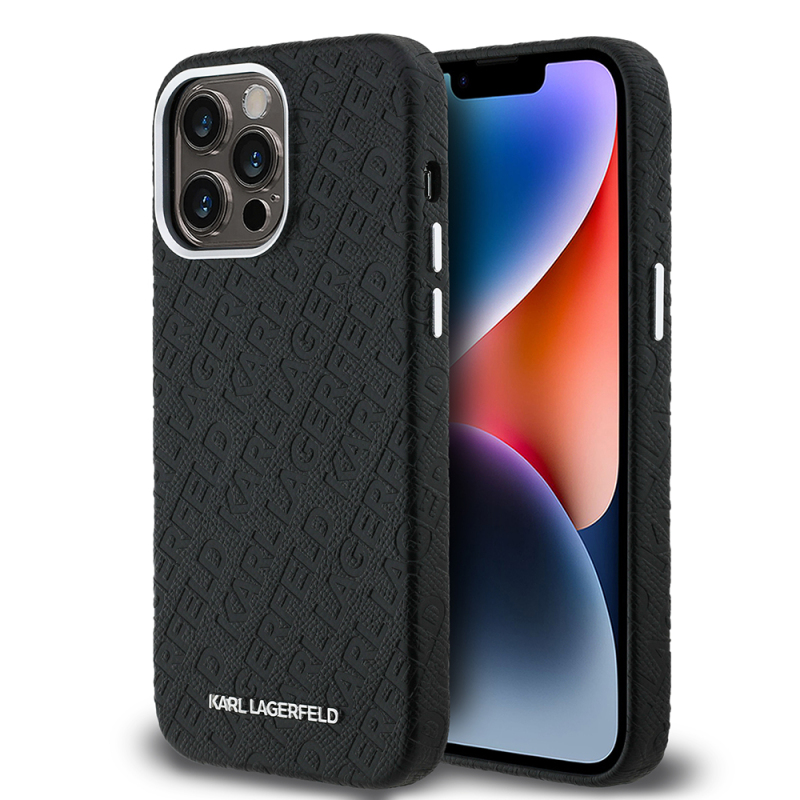 Apple iPhone 14 Pro Max Kılıf Karl Lagerfeld Orjinal Lisanslı PU Deri Damgalı Metal Yazı Logolu Kapak - 2