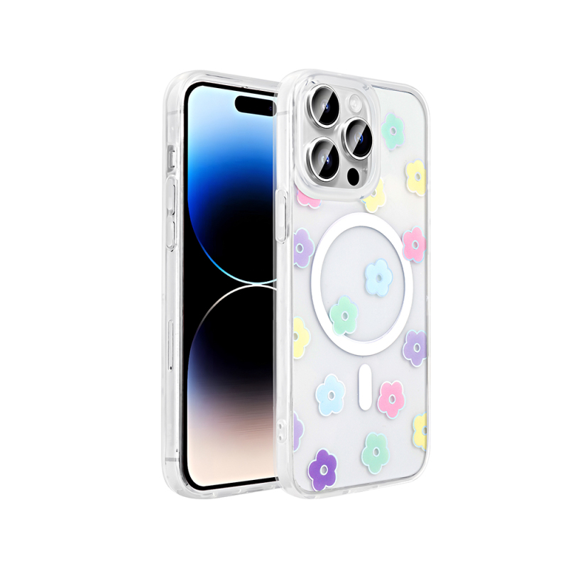 Apple iPhone 14 Pro Max Kılıf M-Safe Şarj Özellikli Şeffaf Zore Folk Sert Kapak - 5