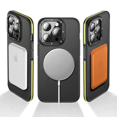 Apple iPhone 14 Pro Max Kılıf Mat Transparan Karbon Fiber Görünümlü Wlons Marin Kapak - 6