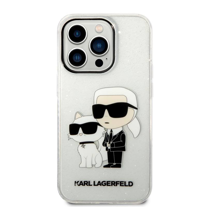 Apple iPhone 14 Pro Max Kılıf Karl Lagerfeld Transparan Simli K&C Dizayn Kapak - 10