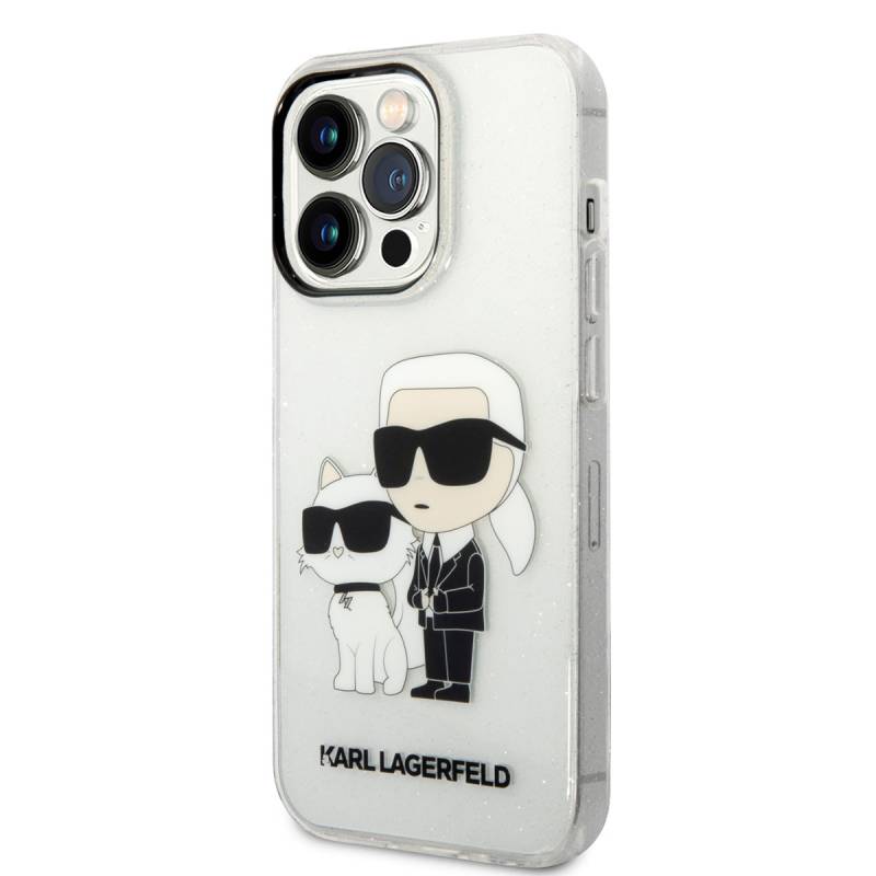 Apple iPhone 14 Pro Max Kılıf Karl Lagerfeld Transparan Simli K&C Dizayn Kapak - 16