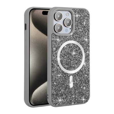 Apple iPhone 14 Pro Max Kılıf Pırlanta Tasarımlı M-safe Şarj Özellikli Zore Mozaik Silikon Kapak - 7