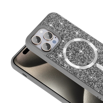Apple iPhone 14 Pro Max Kılıf Pırlanta Tasarımlı M-safe Şarj Özellikli Zore Mozaik Silikon Kapak - 8