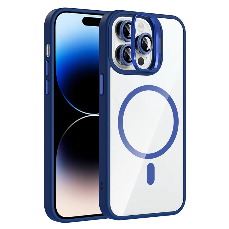 Apple iPhone 14 Pro Max Kılıf Standlı ve Kamera Lens Hediyeli M-Safe Şarj Özellikli Zore Etro Kapak - 1