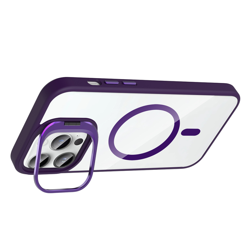 Apple iPhone 14 Pro Max Kılıf Standlı ve Kamera Lens Hediyeli M-Safe Şarj Özellikli Zore Etro Kapak - 9