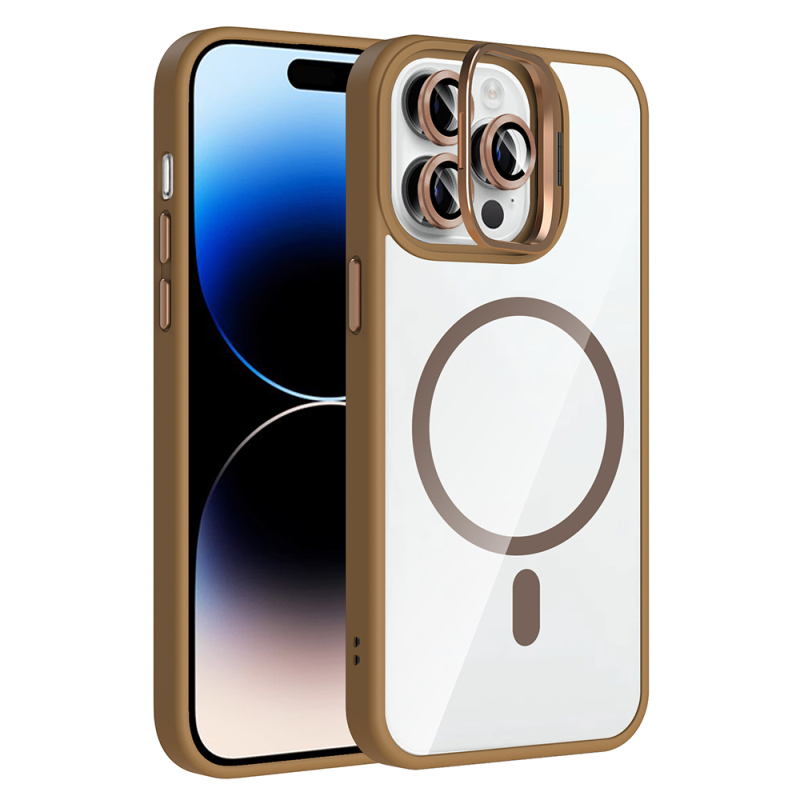 Apple iPhone 14 Pro Max Kılıf Standlı ve Kamera Lens Hediyeli M-Safe Şarj Özellikli Zore Etro Kapak - 4