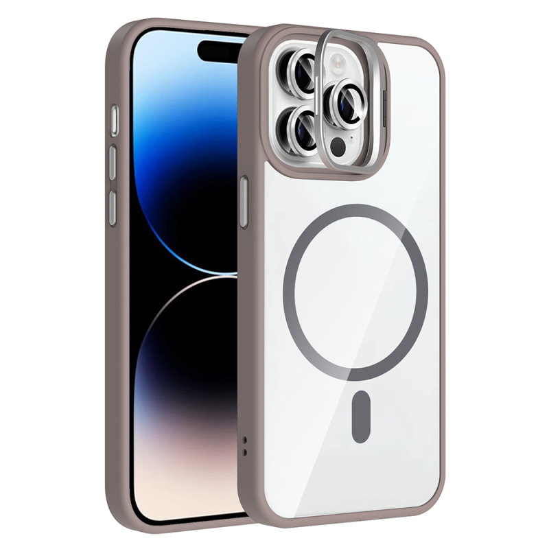 Apple iPhone 14 Pro Max Kılıf Standlı ve Kamera Lens Hediyeli M-Safe Şarj Özellikli Zore Etro Kapak - 5