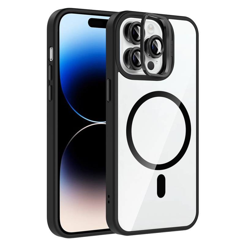 Apple iPhone 14 Pro Max Kılıf Standlı ve Kamera Lens Hediyeli M-Safe Şarj Özellikli Zore Etro Kapak - 6