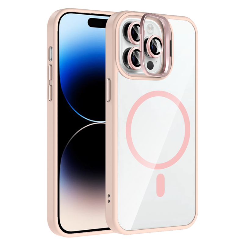 Apple iPhone 14 Pro Max Kılıf Standlı ve Kamera Lens Hediyeli M-Safe Şarj Özellikli Zore Etro Kapak - 7