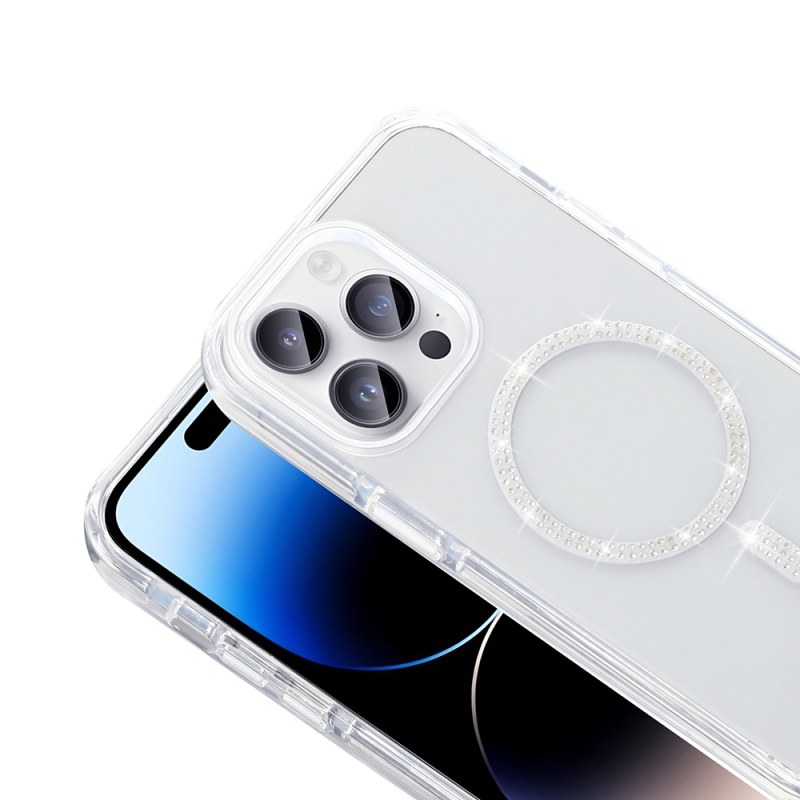Apple iPhone 14 Pro Max Kılıf Taşlı Tasarım M-safe Şarj Özellikli Zore Koment Silikon Kapak - 4