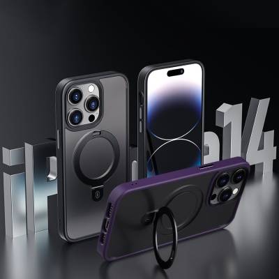 Apple iPhone 14 Pro Max Kılıf Wiwu ZMM-010 Magsafe Şarj Özellikli Parmak İzi Bırakmayan Mat Transparan Standlı Kapak - 4