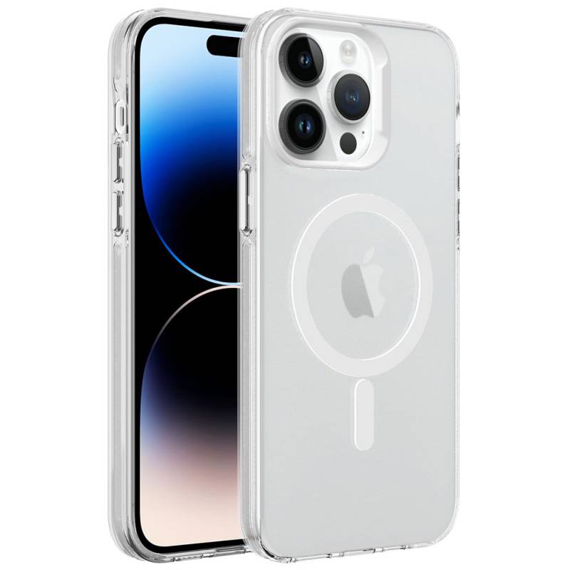 Apple iPhone 14 Pro Max Kılıf Zore Magsafe Şarj Özellikli Buzlu Transparan C-Pro Sert Kapak - 3