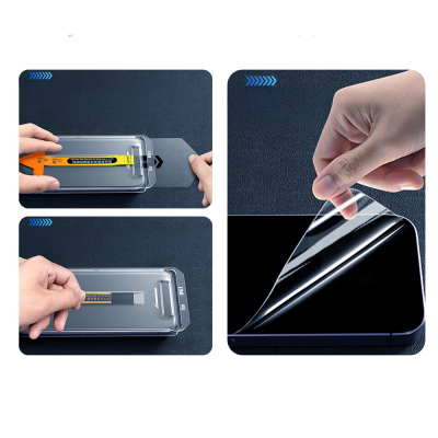 Apple iPhone 14 Zore 2.5D Oliv Privacy Tempered Glass Screen Protector + Easy Application Tool - 5