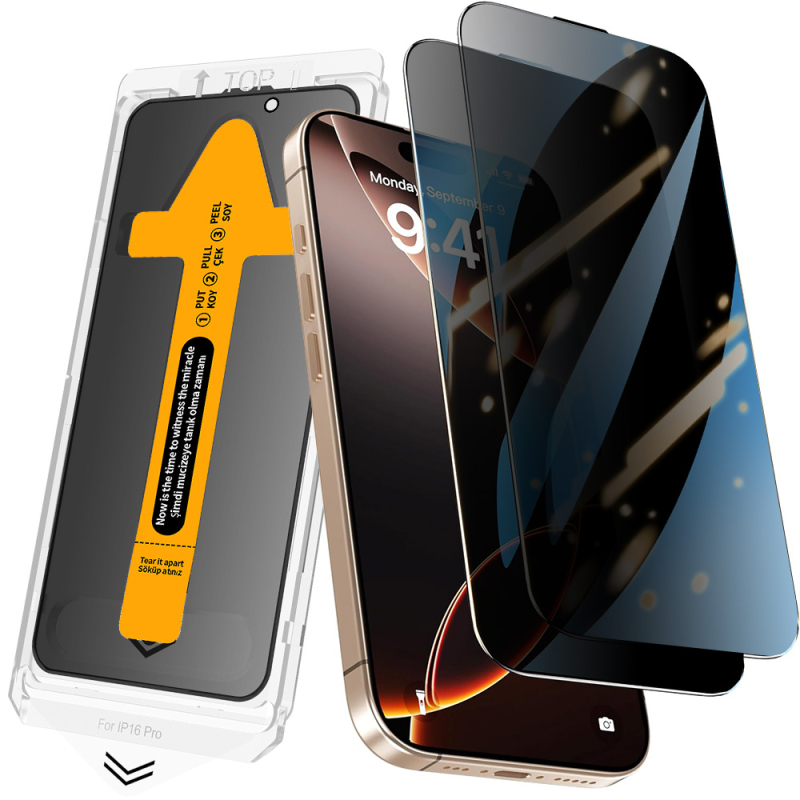 Apple iPhone 14 Zore 2.5D Oliv Privacy Tempered Glass Screen Protector + Easy Application Tool - 2