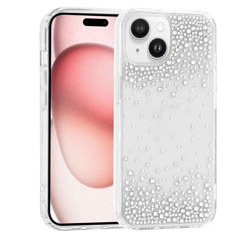 Apple iPhone 15 Case Airbag Design Droplet Rhinestone Transparent Zore Pera Silicone Cover - 1
