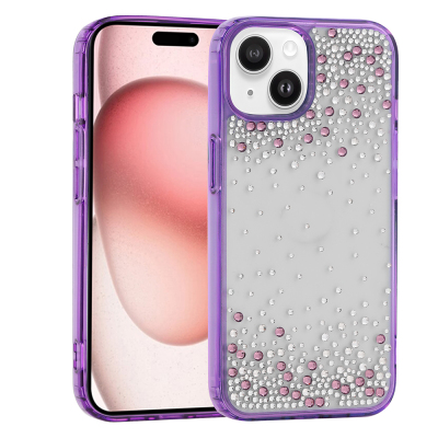 Apple iPhone 15 Case Airbag Design Droplet Rhinestone Transparent Zore Pera Silicone Cover - 3