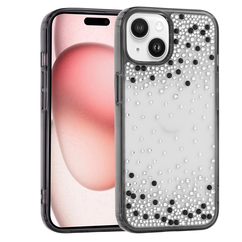 Apple iPhone 15 Case Airbag Design Droplet Rhinestone Transparent Zore Pera Silicone Cover - 2