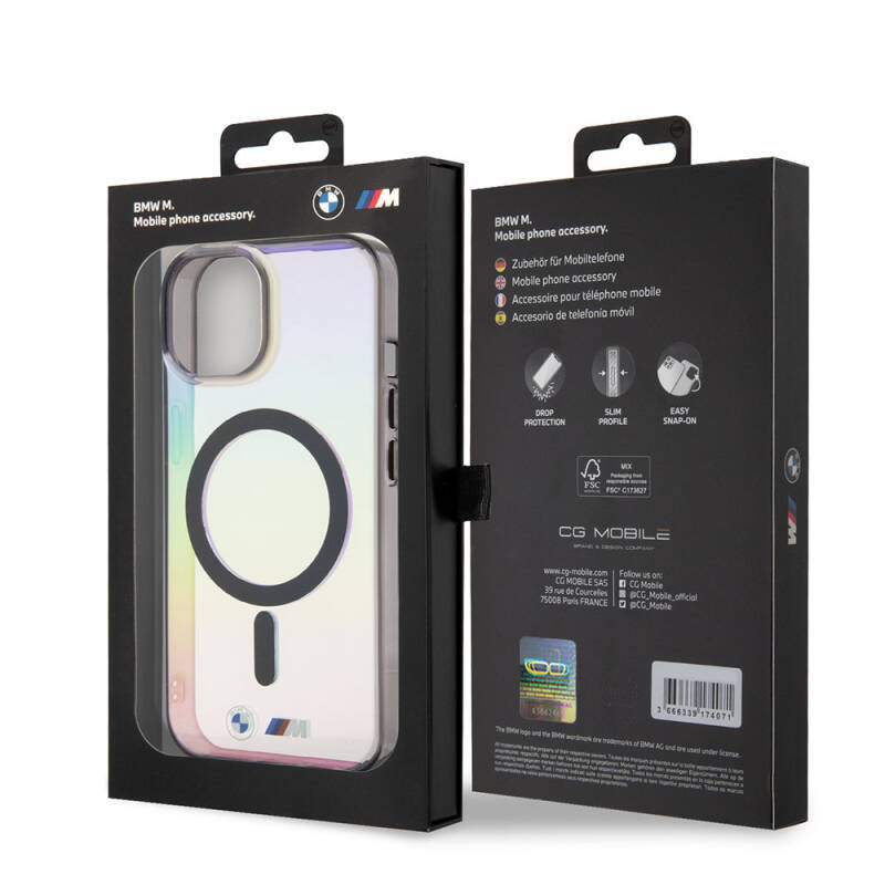 Apple iPhone 15 Case BMW Magsafe Transparent Color Transition Iridescent Original Licensed Cover with Charging Feature - 7