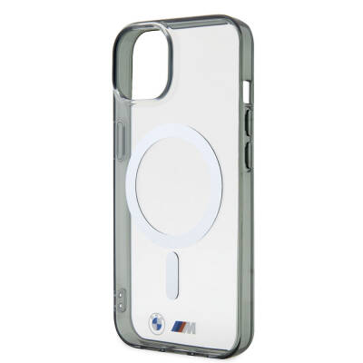 Apple iPhone 15 Case BMW Magsafe Transparent Silver Ring Original Licensed Cover with Charging Feature - 5