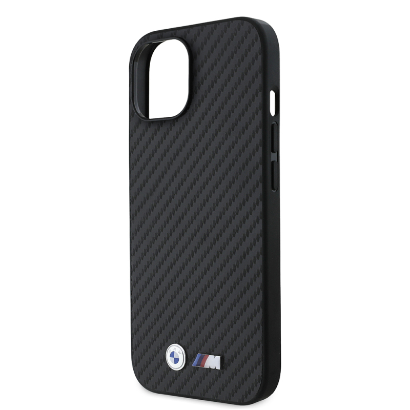 Apple iPhone 15 Case BMW Original Licensed Carbon Fiber Design and Metal Logo PU Leather Cover - 7
