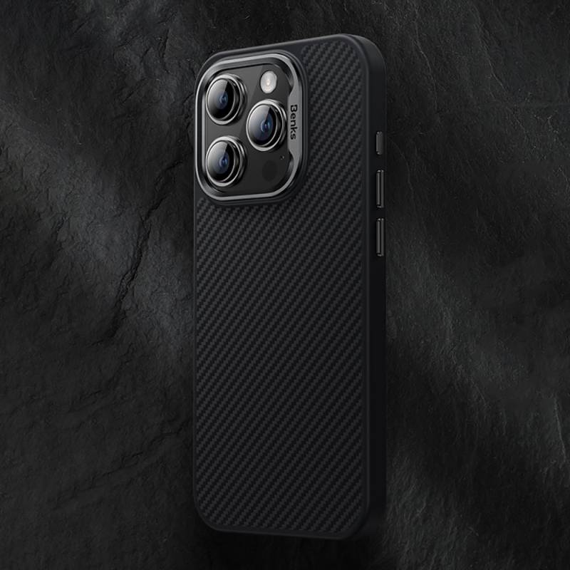 Apple iPhone 15 Case Carbon Fiber Benks Hybrid ArmorPro 600D Kevlar Cover with Magsafe Charging Feature - 8