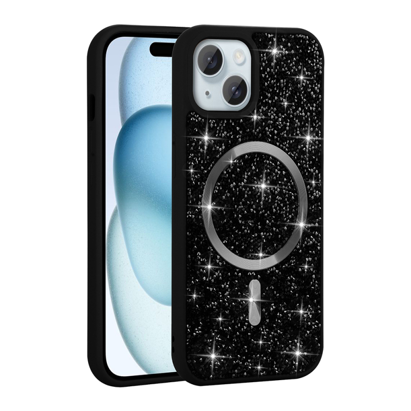 Apple iPhone 15 Case Diamond Design Magsafe Charging Feature Zore Mosaic Silicone Cover - 5